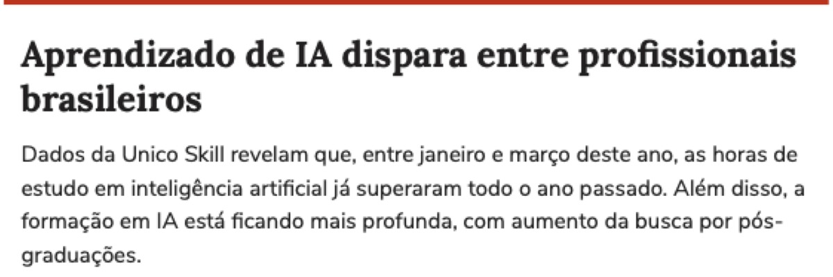 Manchete do Terra: Aprendizado de IA dispara entre profissionais brasileiros