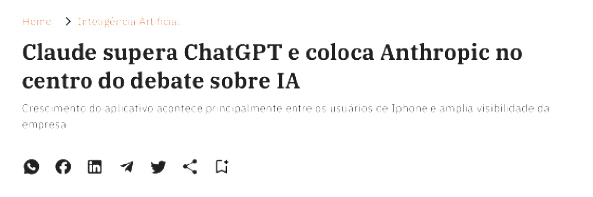 Manchete da Exame: Claude supera ChatGPT e coloca Anthropic no centro do debate sobre IA